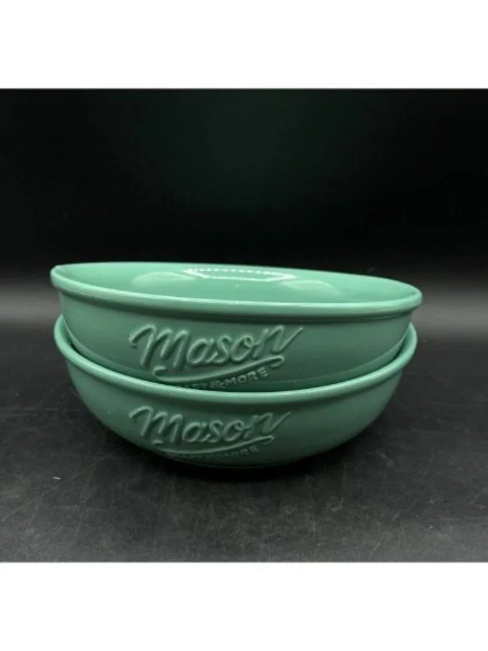 2 Mason Craft and More 8” Teal Green Soup Serving Bowls Classic Mason Jar Style